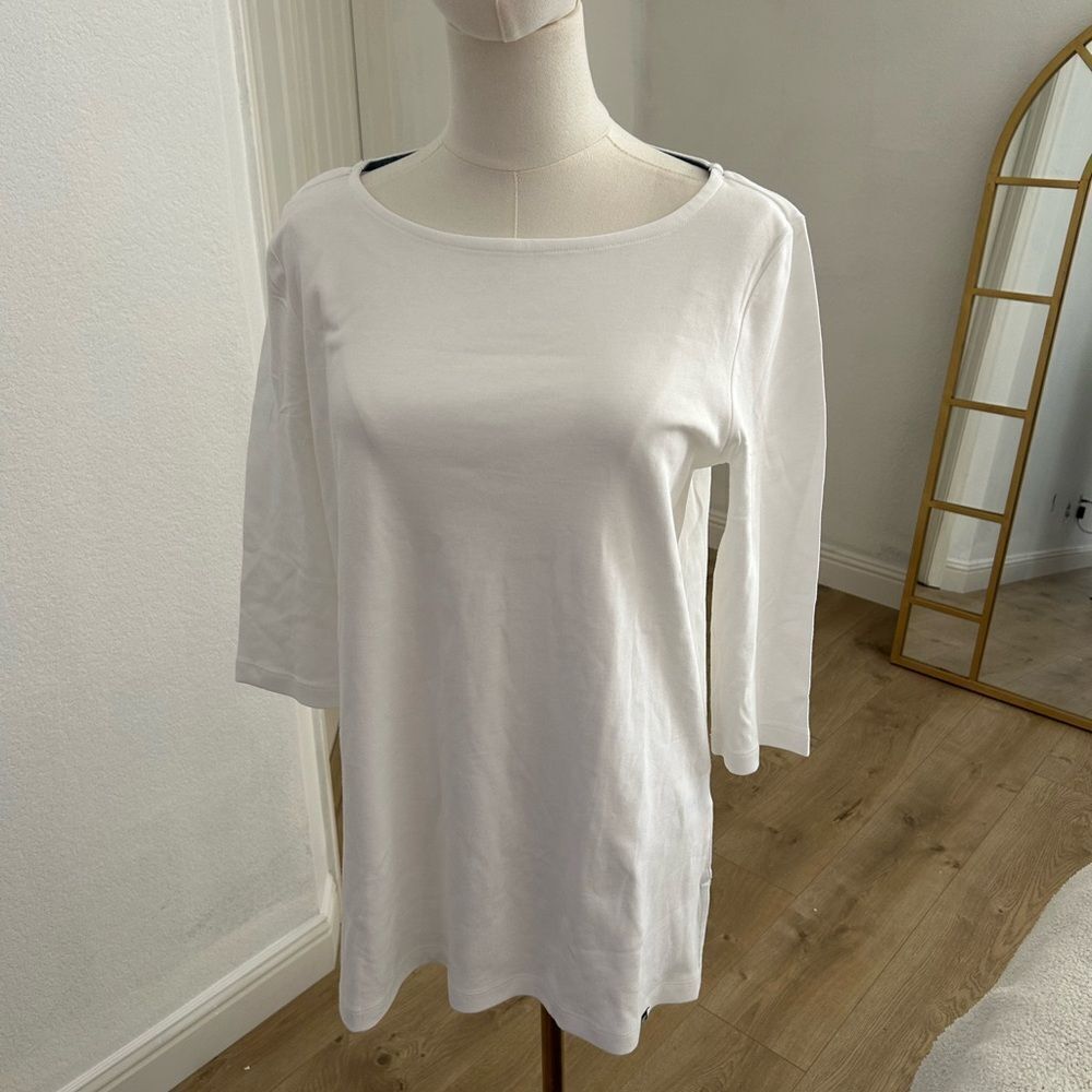 Sleeve Boat Neck Pima Cotton Tee, White, Size Medium, NWT